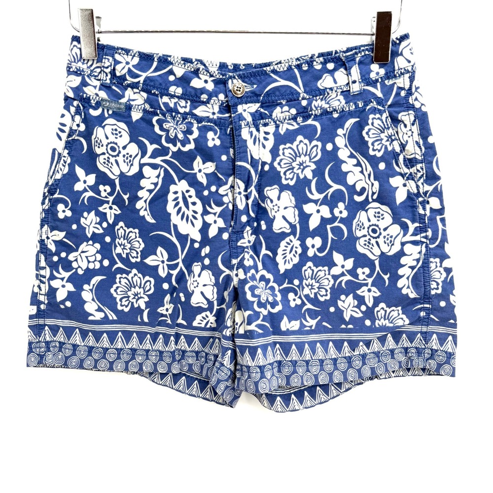 VTG 90s Sportif USA Floral Cotton Shorts Size 6 Hawaiian Tropical Blue White
